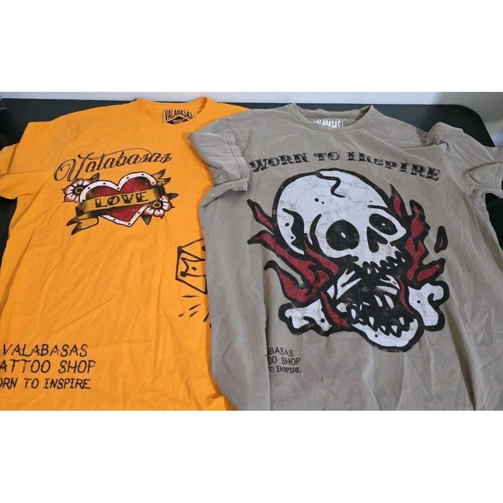 2pc Valabasas Vintage Tattoo Embelleshed Love Heart Inspire Tee Shirt Men XL EUC